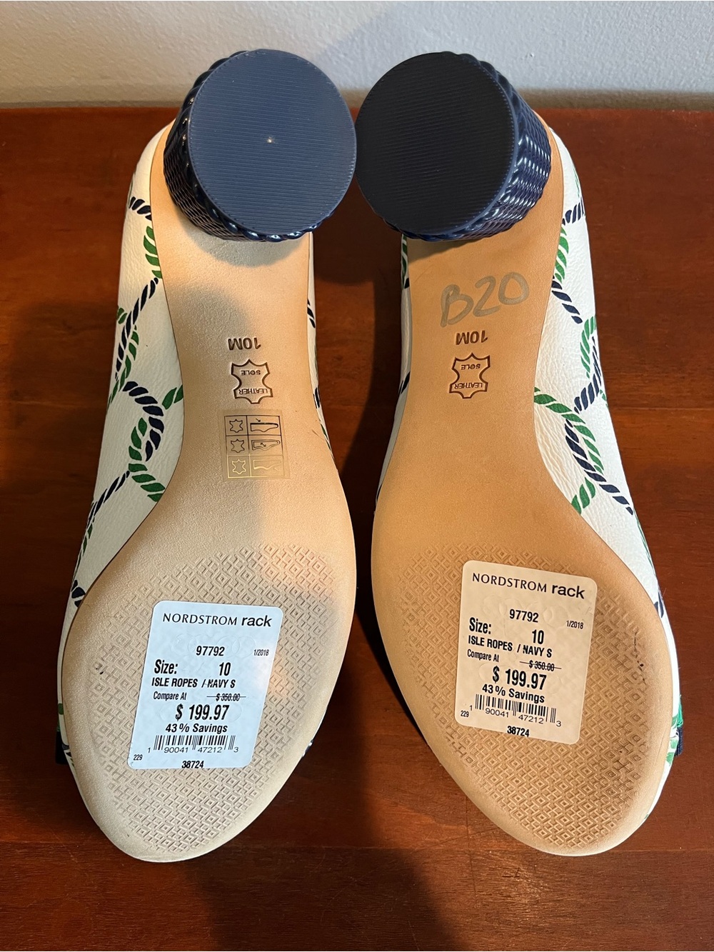 Tory Burch Maritime Block Heel Leather Pumps Green And Blue Nautical Rope Sz 10M - Picture 6 of 10